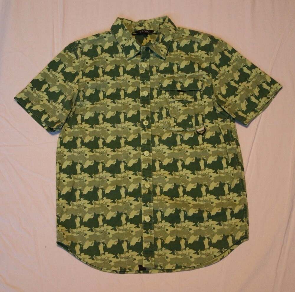 Stoic Men's Green Camouflage Ripstop Outdoor Button Down Short Sleeve Shirt